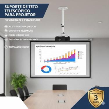 Imagem de SUPORTE PROJETOR DE TETO TUBO TELESCÓPICO DE 75 CM INCLINAÇÃO 15º GIRO