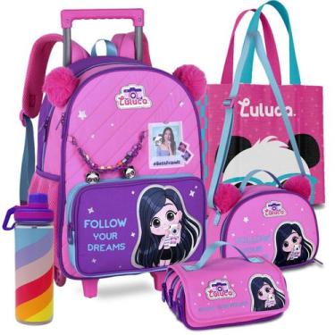 Imagem de Kit Mochila Escolar Luluca Infantil Carrinho Estojo Lancheira Meninas 