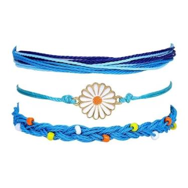 Imagem de Jean Beau Tornozeleira Boho com cordão para mulheres adolescentes – corda impermeável surfista delicada girassol contas fofas feitas à mão empilhável trançada, tornozeleira de praia, amizade, verão,