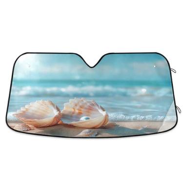 Imagem de SEHANY Para-brisa de carro de verão, mar, praia, para-sol para mulheres, pára-brisa frontal dobrável para carro, caminhão, SUV - Protetor de viseira de sol automotivo bloqueia os raios UV mantém seu