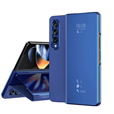 Imagem de Capa de couro PU transparente espelhada com proteção total para Samsung Galaxy Z Fold 7 6 5 4 3 2 5g Fold3 Fold 5 Fold 4 (Para Galaxy Z Fold 2/Azul)