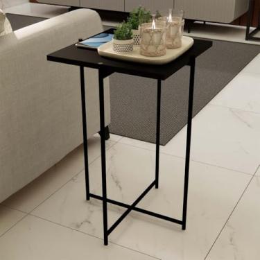 Imagem de Mesa Dobravel Portatil，Mesa Lateral Dobrável Mesa Auxiliar Alta Apoio Sala Sofa Estilo Industrial(Preto Tampo Único)
