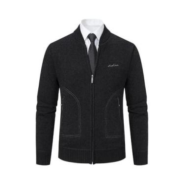 Imagem de Suéter Cardigan Masculino Grosso E Quente Com Gola Alta, Casual E Solt