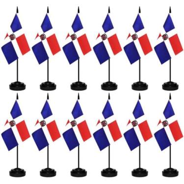 Imagem de Conjunto de 12 bandeiras Dominica para mesa dominicana pequena mini mesa escritório miniatura bandeira de mesa decoração de escritório doméstico