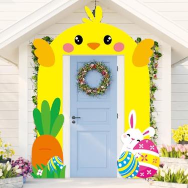 Imagem de 3 Pçs Banners de Porta de Pintinho de Páscoa Feliz Decoração de Porta de Festa de Páscoa Ovos de Galinha Banners de Alpendre Portas Tema de Pintinho Cenários Pendurados para Festa de Aniversário Foto