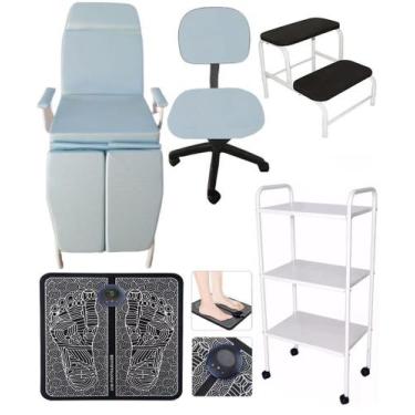 Imagem de Cadeira de Podologia Mocho Carrinho Escada Massageador Kit - Fiscomed