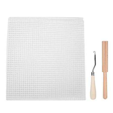 Imagem de Cuofyunl tecido de malha diy tapete feito à mão material de pano de grade 50x50cm + alça de madeira crochê