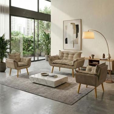 Imagem de Kit Namoradeira Decorativa e 2 Poltronas Confortável Para Sala Recepçã