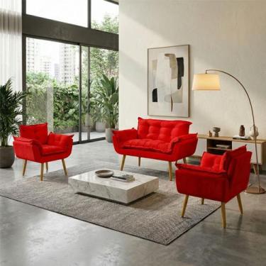 Imagem de Kit Namoradeira Decorativa e 2 Poltronas Confortável Para Sala Recepçã