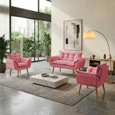 Imagem de Kit Namoradeira Decorativa e 2 Poltronas Confortável Para Sala Recepçã
