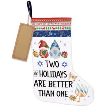 Imagem de TSUYAWU Meia de Natal de Hanukkah, decoração de árvore de Natal de Hanukkah – Dois feriados são melhores do que uma meia de Natal pendurada para lareira, escadas de parede, decoração de Natal de 45 x