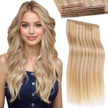 Imagem de LADY MIRANDA Extensões de cabelo humano de trama dupla OVO 51 cm, 8 peças, 100 g, extensões de cabelo humano invisíveis de poliuretano, extensões de cabelo real com micro contas (18/613, 20 polegadas)