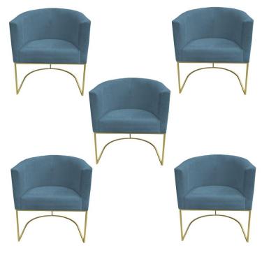 Imagem de Kit 05 Poltronas Paola Base De Ferro Sued Azul Tiffany D'classe Decor