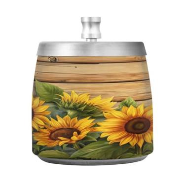 Imagem de JUZIHAI Cinzeiro de girassol de madeira com tampa, cinzeiro de aço inoxidável inodoro à prova de vento cinzeiro sem fumaça para escritório em casa, pátio, varanda, cigarro