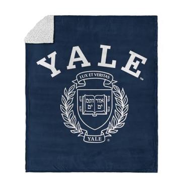 Imagem de Northwest Cobertor NCAA Yale Bulldogs de seda sherpa com toque de seda, lã ultramacia, logotipo oficial do time da Ivy League, roupa de cama de pelúcia aconchegante, 127 x 152 cm