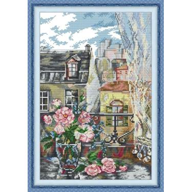 Imagem de Maydiyer Kits de ponto cruz contados para adultos, kits de bordado de padrão não impresso de 14 quilates para iniciantes, conjunto fácil de ponto cruz DMC Threads Needlework-Fawn 29 cm × 26 cm