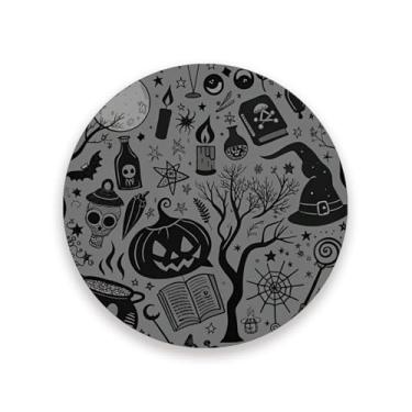 Imagem de JUZIHAI Conjunto de 2 porta-copos místicos de Halloween, porta-copos redondos de pedra de cerâmica absorvente de 9 cm com base de cortiça, tapete de proteção de mesa para cozinha, bar, decoração de