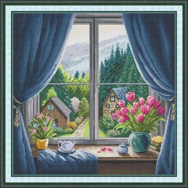 Imagem de Maydiyer Kits de ponto cruz contados para adultos, kits de bordado de padrão não impresso de 14 quilates para iniciantes, conjunto fácil de ponto cruz DMC Threads bordado - pavão verde 29 x 46 cm