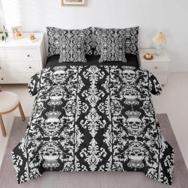 Imagem de Conjunto de cama king size de caveira açucarada em uma bolsa, conjunto de cama gótico, preto, cinza, damasco, vintage, floral, boêmio, vintage, esqueleto gótico, decoração barroca vitoriana antiga