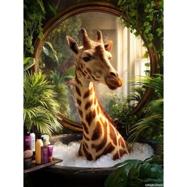 Imagem de UPABLUNSO Kit de pintura de diamante de girafa, kits de arte de diamante para banheira, banheiro, para adultos, faça você mesmo, 5D, diamante, artesanato, cozinha, presente, decoração de casa, 30 x 40