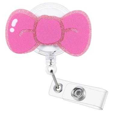 Imagem de Carretel de crachá de enfermeira com laço rosa, bonito suporte retrátil para crachá de trabalho pediátrico com clipe jacaré, crachá de nome Buddy para RN LPN CNA MA OB/GYN Enfermagem Estudante de