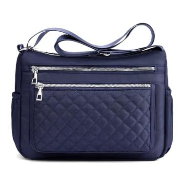 Imagem de RNIEGA Bolsa tiracolo feminina espaçosa de nylon bolsa de ombro leve com zíper bolsa diária com bolsos para viagem com 3 estilos, Azul