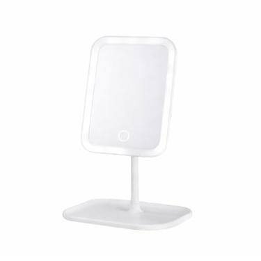 Imagem de Espelho de Maquiagem LED com Toque 3 Cores de Luz e Ajuste de Brilho, Espelho HD, Recarregável USB Portátil para Viagens e Presente(Retangular Branco)