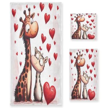 Imagem de Wassud Lindo conjunto de 3 toalhas de banho de girafa para dia dos namorados, toalhas super macias e absorventes para banheiro, toalhas de banho de secagem rápida, toalha de banho para academia, spa