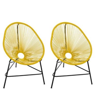 Imagem de Kit de 2 Cadeiras Estilo Acapulco - Tranadas em Fio de Fibra Sintética, Resistentes para Área Externa e Interna,para Varanda (Amarelo)