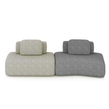 Imagem de Sofá Ilha Sala de Estar Dakota 2 Módulos 316cm Encostos Almofadas Soltas Bouclê Rústico Greige/Cinza G33 - Gran Belo