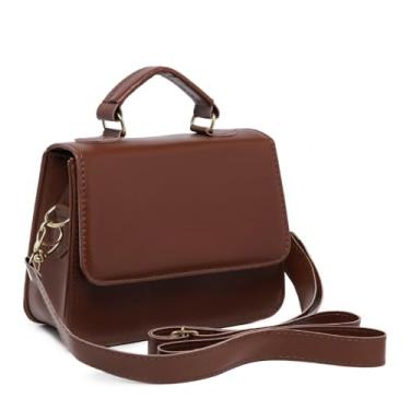 Imagem de Bolsa Feminina Elegante, Alça Transversal, Couro Sintético Preto, Detalhes Dourados, Estilo Clássico (Caramelo)