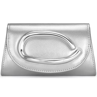 Imagem de XquiziFit Bolsa de mão formal para noite, bolsas femininas com alça de metal para noite, Prata couro PU 02, Average size: 5.4 inches