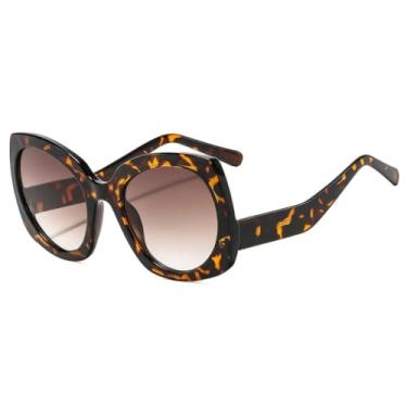 Imagem de Óculos de Sol Femininos Modernos, Confortáveis e com Combinação de Cores, Lentes Degradê Olho de Gato, Armação Grande, Estilo Masculino, Proteção UV400 (Demi Tea)