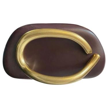 Imagem de hibear Bolsas de mão para mulheres, bolsa borgonha alça de metal dourado bolsa de noite bolsa transversal bolsa de couro clutch para casamento, Café