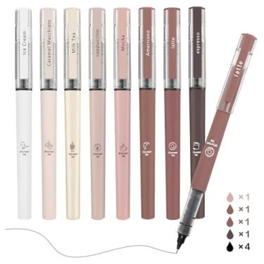 Imagem de FUNFULL Canetas esferográficas estéticas fofas, 8 peças de tinta líquida colorida de secagem rápida, canetas de gel de café de ponta fina de 0,5 mm com escrita suave ao toque suave para agenda