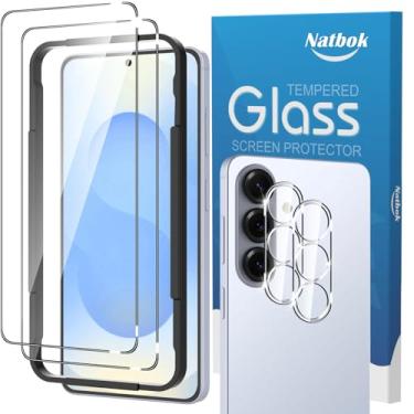 Imagem de Natbok Pacote com 2 + 2 protetores de tela para Samsung Galaxy S26 com protetor de lente de câmera, filme de vidro temperado 9H de cobertura total, resistente a arranhões, sem bolhas para Galaxy S26