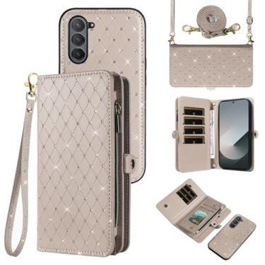 Imagem de Asuwish Capa de celular para Samsung Galaxy Z Fold 6 5G 2024 com zíper carteira destacável com alça transversal alça de cordão bling glitter flip compartimento para cartão ZFold6 Z6 G Fold6 6Z