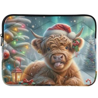 Imagem de Capa para laptop personalizada de vaca Highland de Natal fofa para MacBook Air 13 polegadas capa acolchoada para laptop capa universal 13-14 polegadas