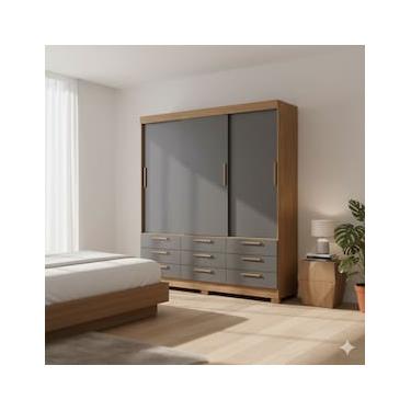 Imagem de Guarda-Roupa Casal Santos Andirá Morretes 3 Portas de Correr 9 Gavetas Externas MDP - 194,4cm de Largura