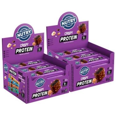 Imagem de 2x Barra Proteica Nutry Crispy Protein Trufa de Avelã 12 Unidades 30g,