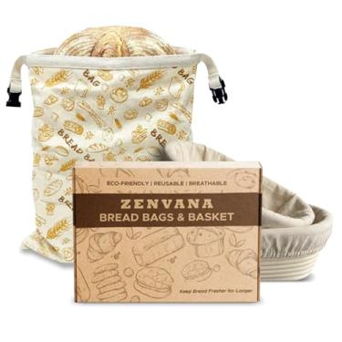 Imagem de Banneton Cesta à prova de pão oval de 25,4 cm com forro de linho e saco de pão – Kit de suprimentos para assar massa fermentada | Cesta natural de vime à prova de fermento, ferramentas para fazer pão