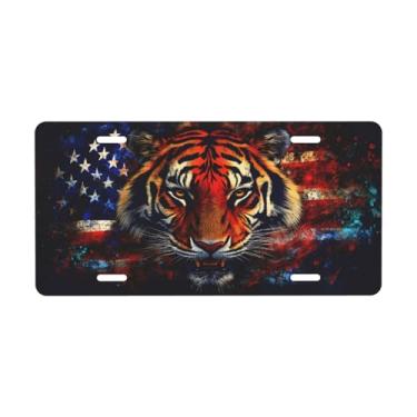 Imagem de Placa de carro decorativa com bandeira tigre. Placa de metal para carro. Placa de alumínio Noverlty impermeável Colorfast 30 x 15 cm