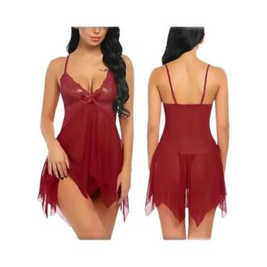 Imagem de Conjunto De Camisola Sexy De Renda E Malha, Fina, Transparente, Respir