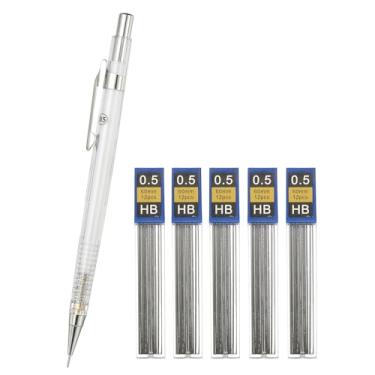 Imagem de PATIKIL 2 peças de lapiseira de 0,5 mm, suporte mecânico para lápis de chumbo, suporte de plástico automático de ponta fina com borracha e 4 refis para desenho, arte, esboço, marcenaria, branco