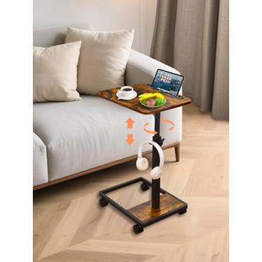 Imagem de MOFAIN Bandeja de TV ajustável – Mesa lateral giratória de 360° em forma de C, sofá, mesa com rodas para sala de estar e quarto