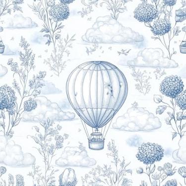 Imagem de Stickyart Papel de parede azul balão de ar quente descasque e cole papel de parede floral extravagante nuvem removível vintage azul papel de parede autoadesivo de conto de fadas papel de contato para