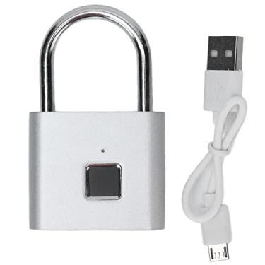 Imagem de Cadeado de impressão digital Smart Lock Liga de zinco Carregamento USB Fechadura de segurança biométrica para casa, escritório, porta de armário, dormitório, mala, guarda-roupa, (Prata)