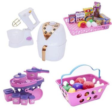 Imagem de Menina Brinquedo Cozinha Panela Cesta Comida Eletro 36pç - CLICKCOMPRA