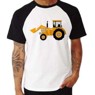 Imagem de Camiseta Raglan Trator Pá Carregadeira Amarelo - Foca na Moda, Branco,