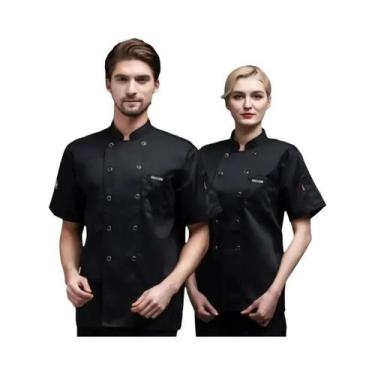Imagem de Uniforme De Chef Preto E Branco, Camisa De Botão De Manga Curta E Long